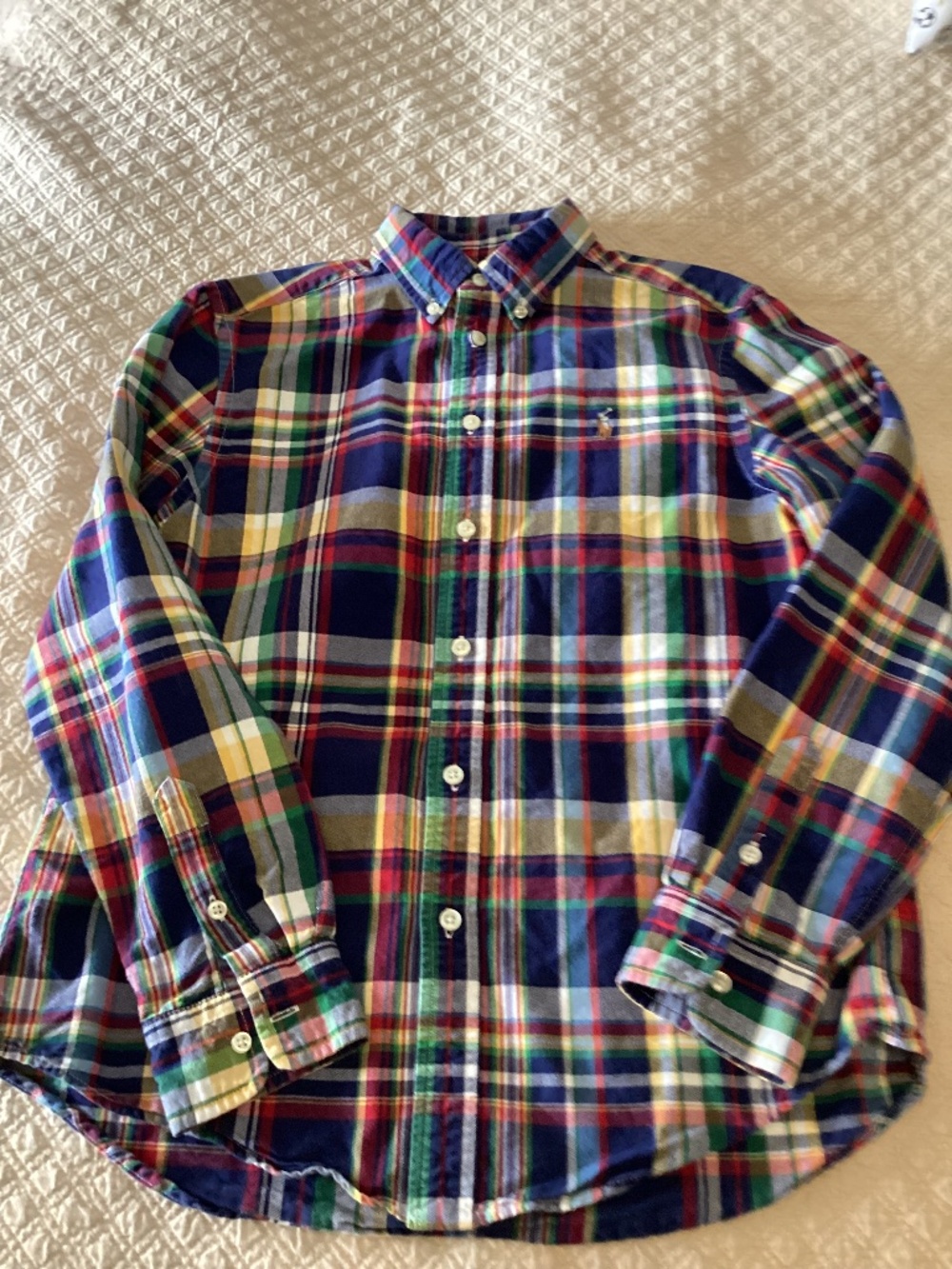 Polo Ralph Lauren boys size 14/16 plaid Oxford shirt fits best as a size 14